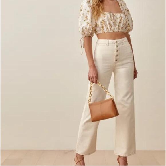 Reformation Jeans Womens 27 Lexi High Rise Wide Leg Ivory Button Fly Casual Chic - Picture 1 of 16